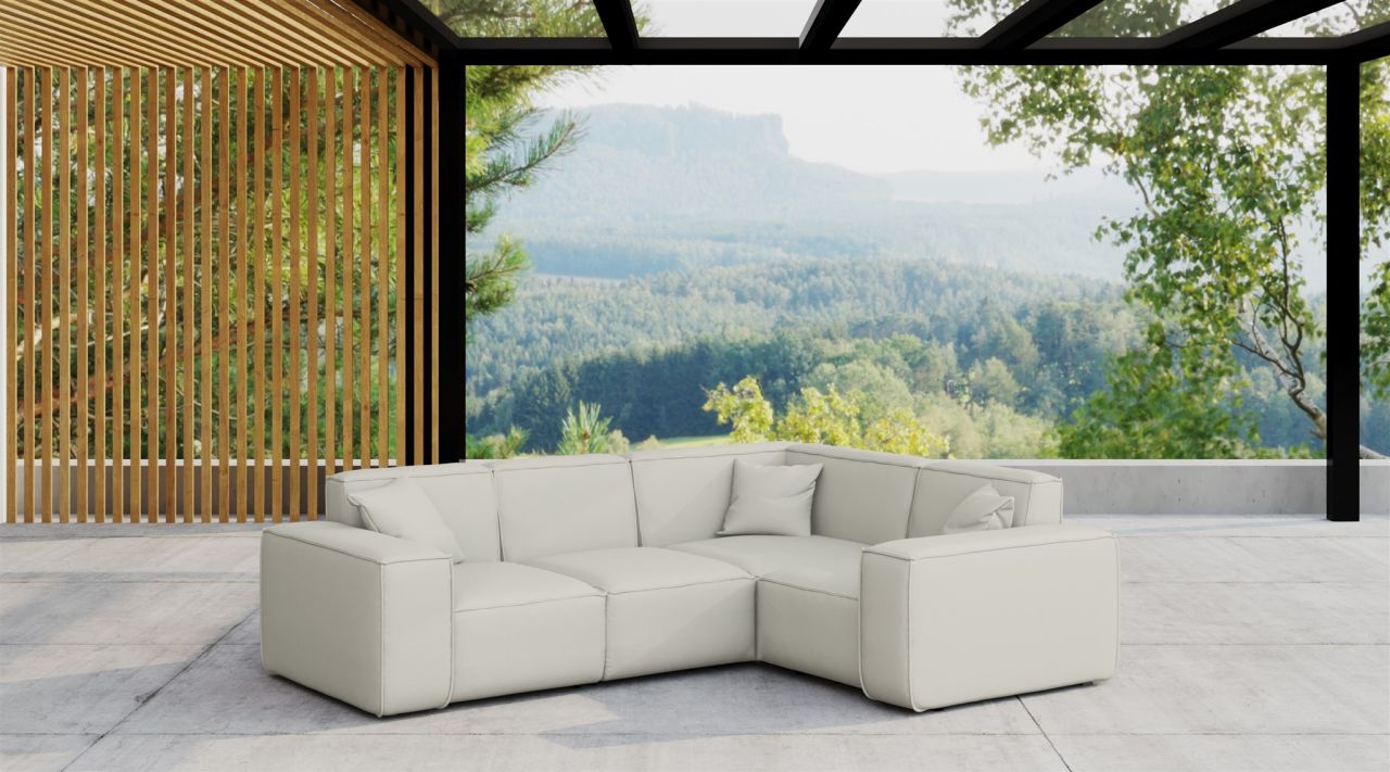Garten Ecksofa SUMMER wetterfester Stoff NXL Altweiß kurzer Schenkel Rechts