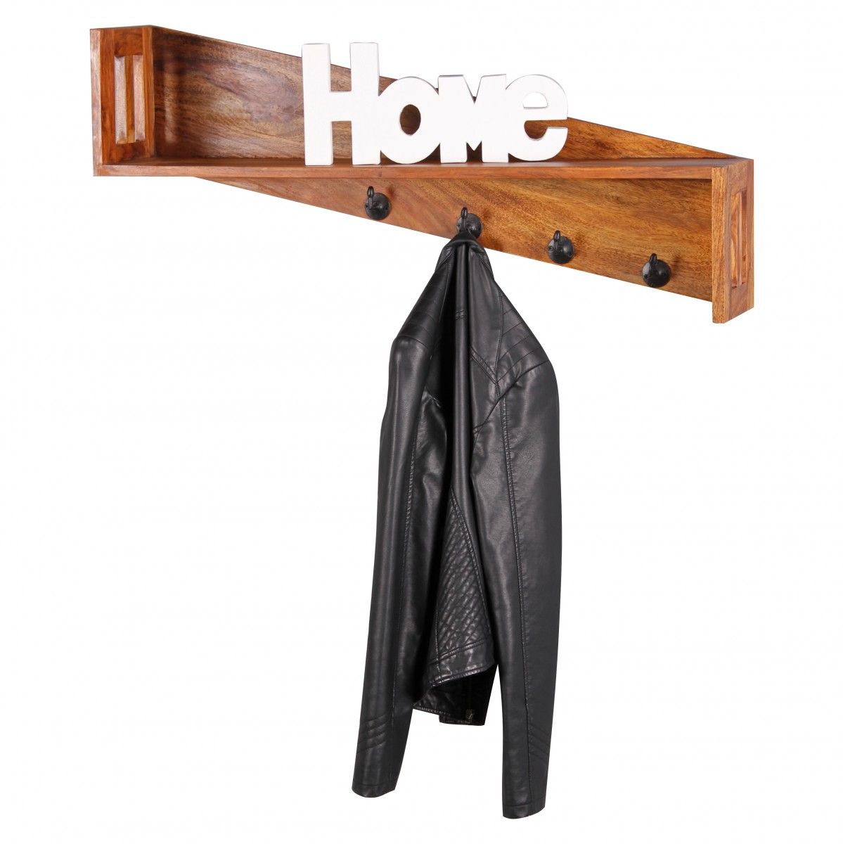 Wandgarderobe mit 4 Haken BUDAK Flur Wand Regal Massiv Sheesham