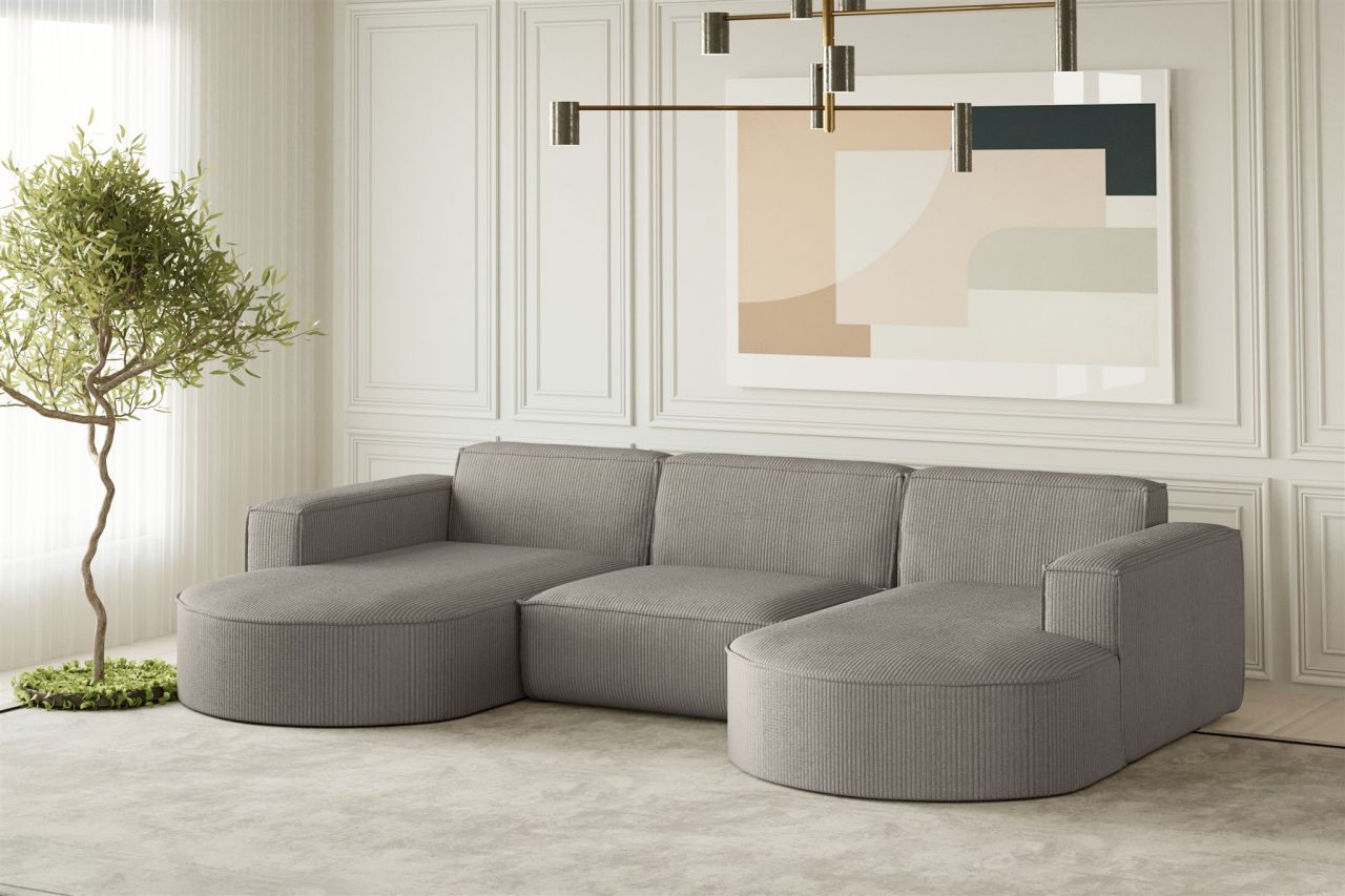 Wohnlandschaft U-Form Sofa PALMA in Stoff Scala Grau