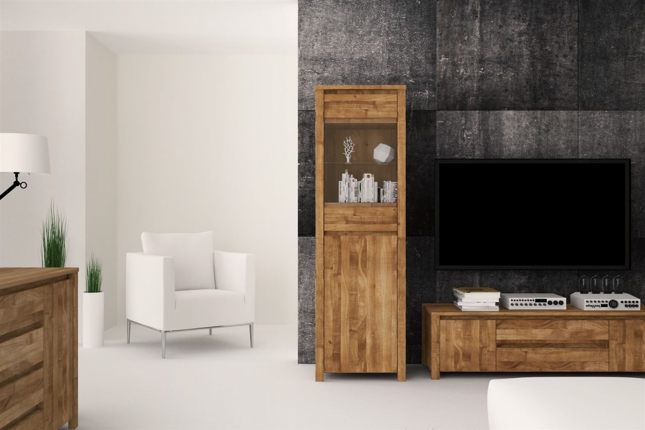 Vitrine Schrank MAISON Eiche massiv 55x180x45 cm