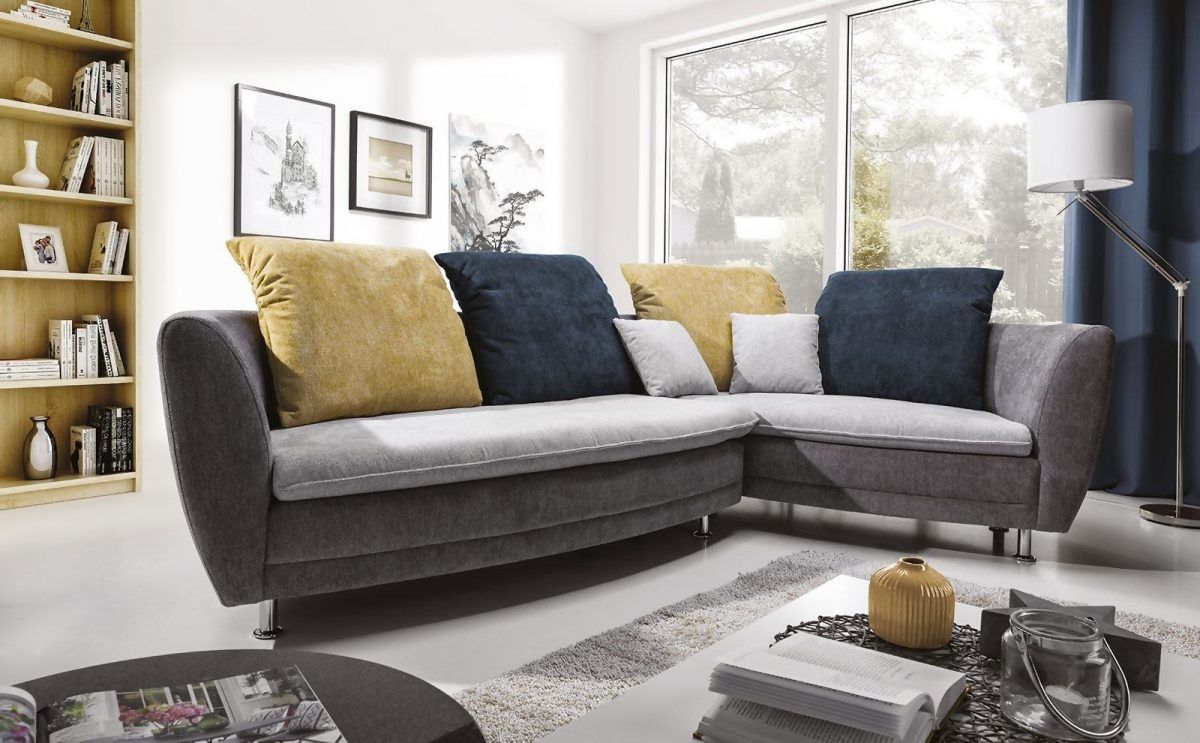 Ecksofa Sofa BOLLY Polyesterstoff Dunkelgrau/ Hellgrau Ottomane Rechts