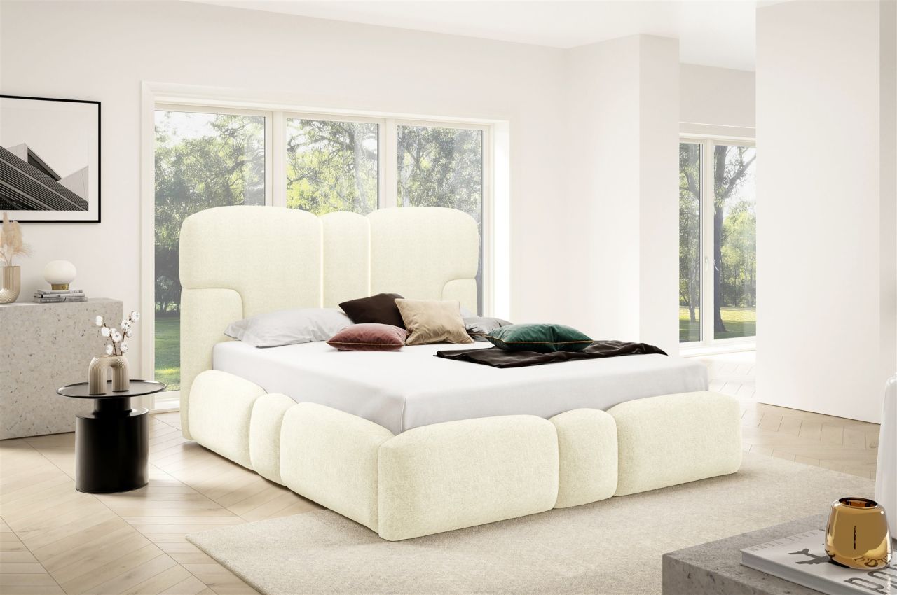 Polsterbett Schlafzimmerbett JORDAN 180x200cm Komplettset in Stoff Doha Creme