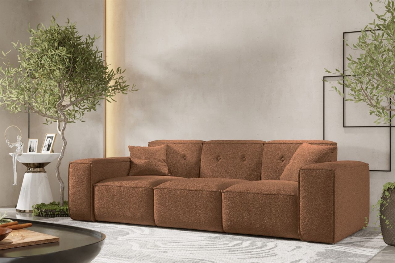 Sofa Designersofa CESINA 3-Sitzer in Stoff Ascot Bukla Rostbraun