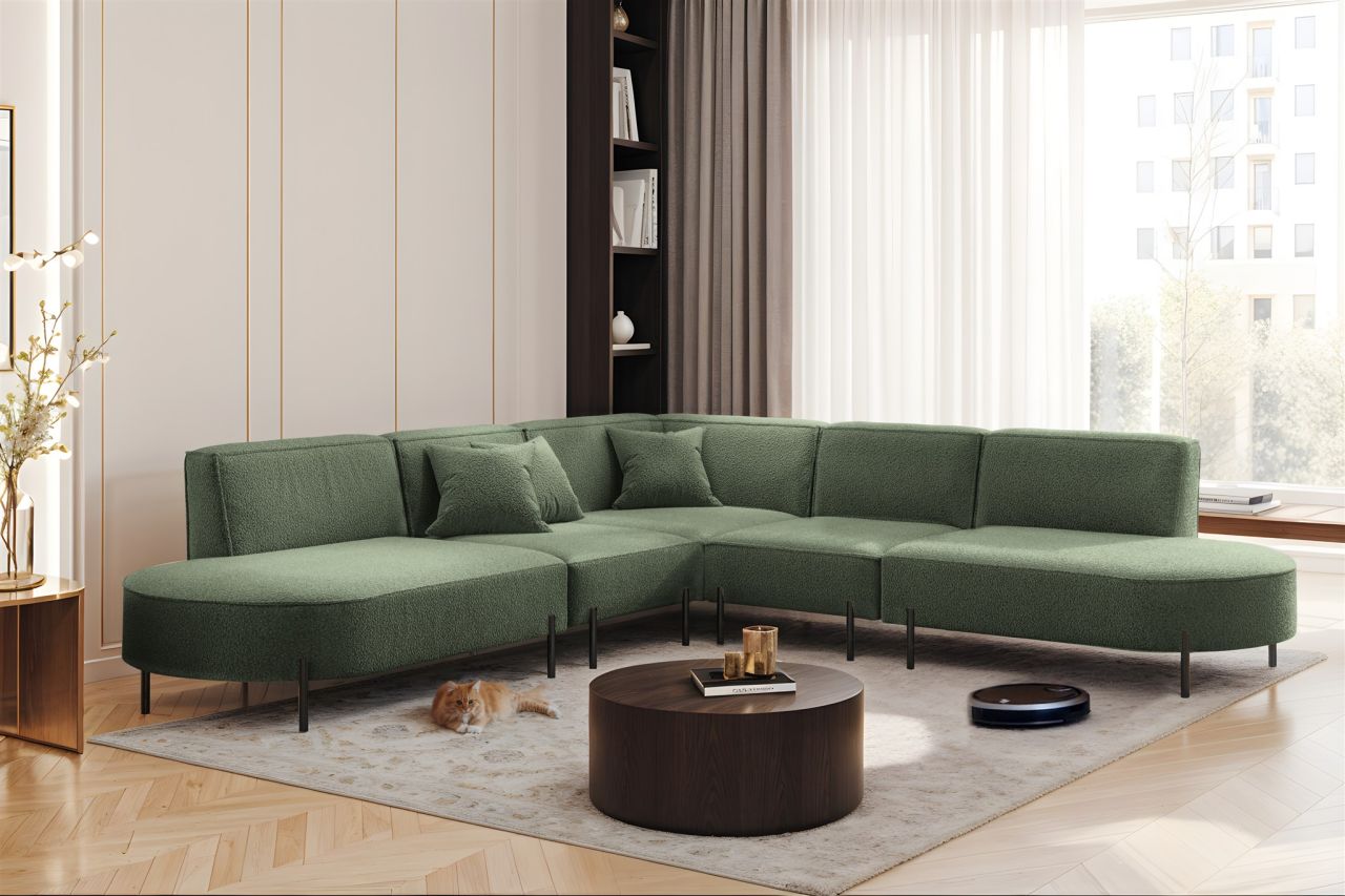 Ecksofa Designersofa VALENCIA Stoff Quelle Grün Universal