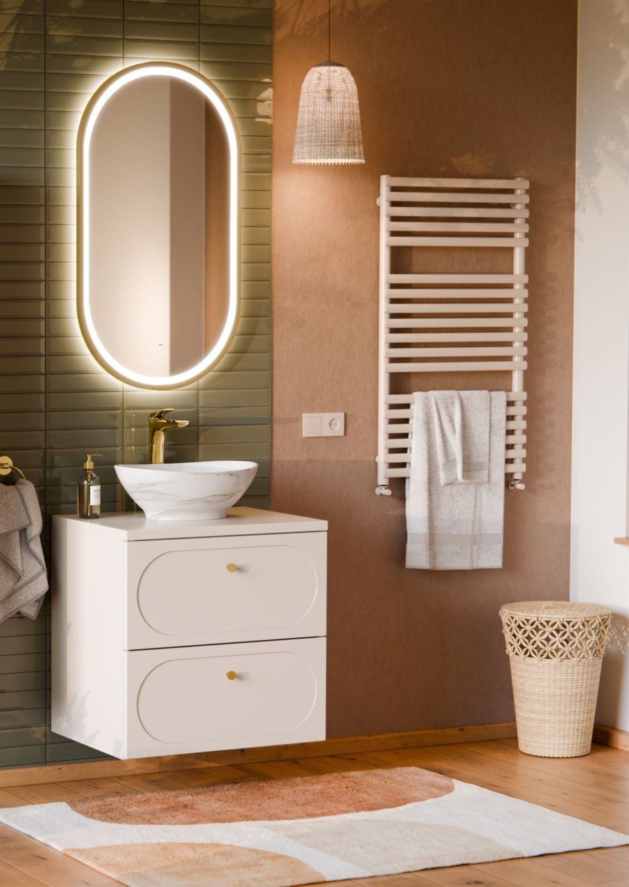 Badmöbel Set 2-tlg Badezimmerset KONA Cashmere Sand Beige Schrank 60cm ohne W...