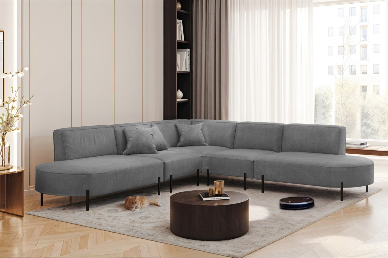Ecksofa Designersofa VALENCIA Stoff Noel Grau Universal