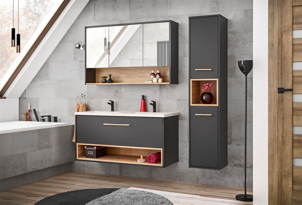 Badmöbel Set 3-tlg BURBON in Graphit inkl.Waschtisch 120 cm
