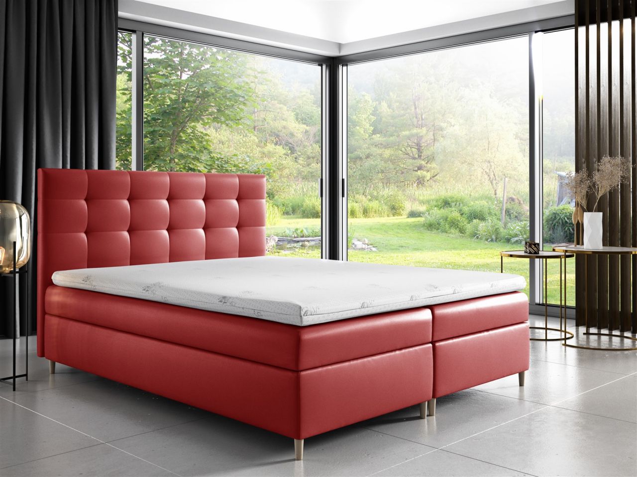 Boxspringbett Schlafzimmerbett ARVID 180x200cm Kunstleder Rot