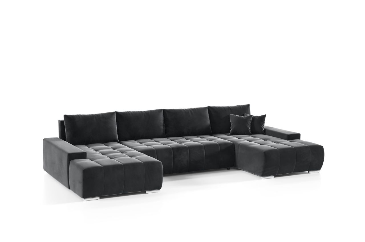 Wohnlandschaft Sofa mit Schlaffunktion VOGAR Stoff Monolith Grafit