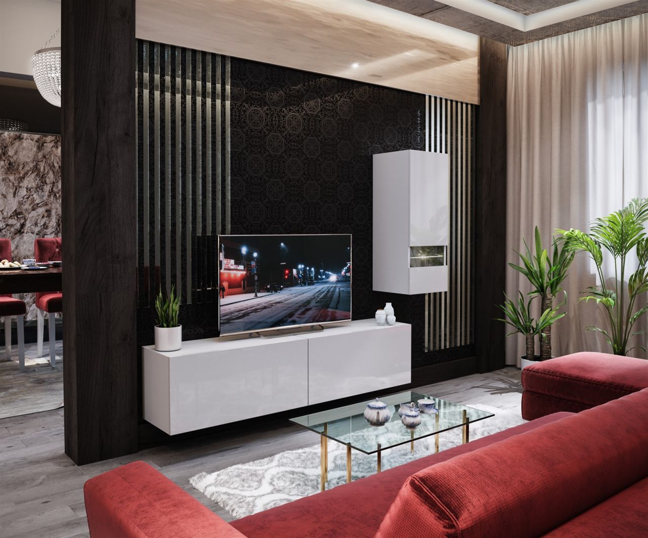 Mediawand Wohnwand 3 tlg - NEXI XL 13 - Weiss Hochglanz und inkl.LED