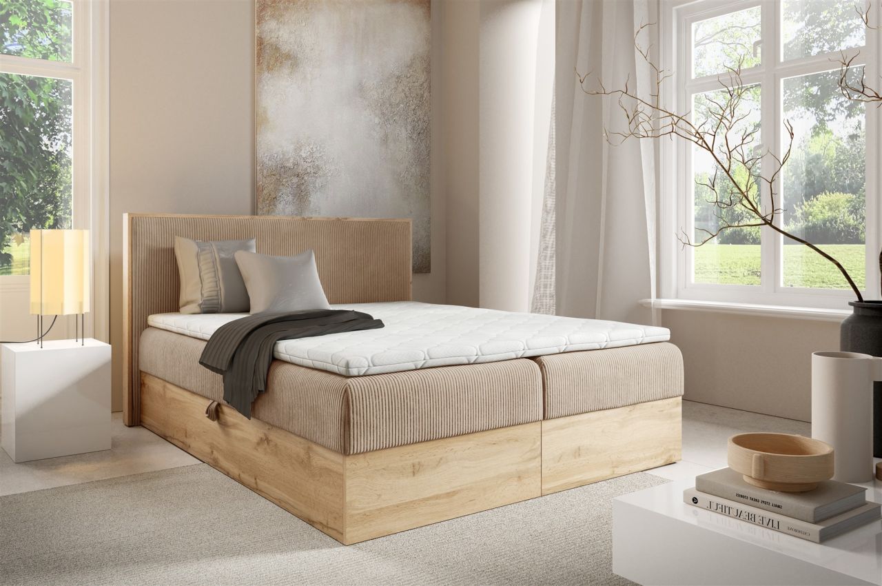 Boxspringbett Schlafzimmerbett ROLAND PREMIUM 120x220cm in Stoff Lincoln Hell...