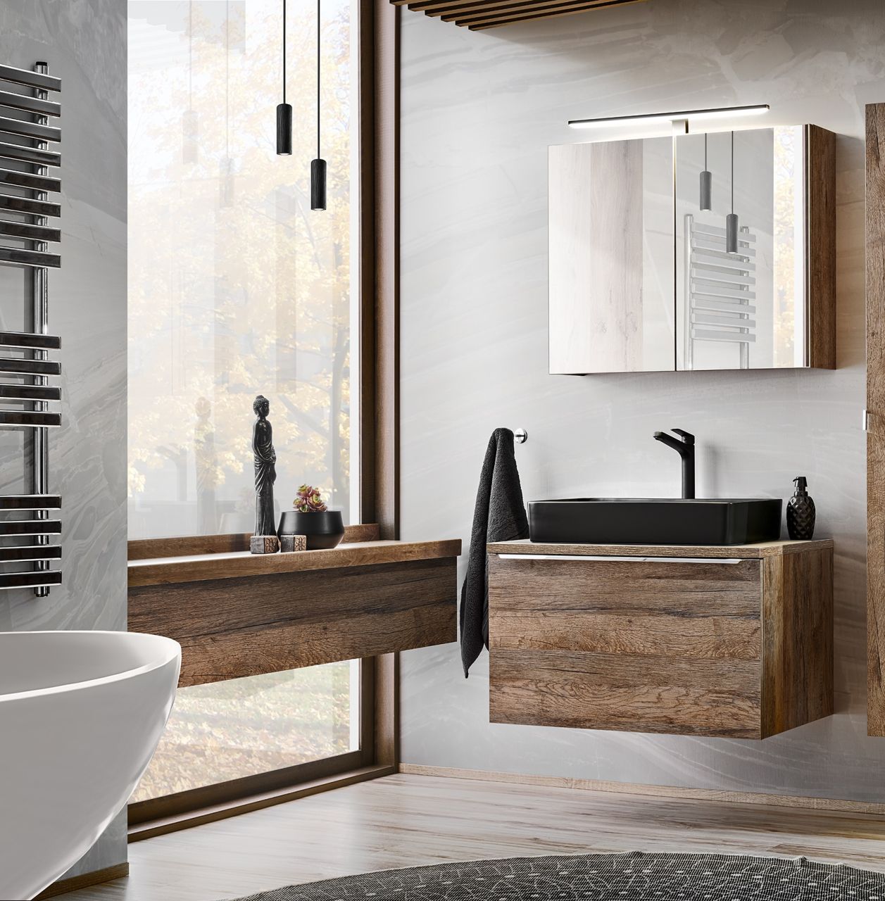 Badmöbel Set 2-tlg Badezimmerset AKAN Vintage Eiche ohne Waschtisch