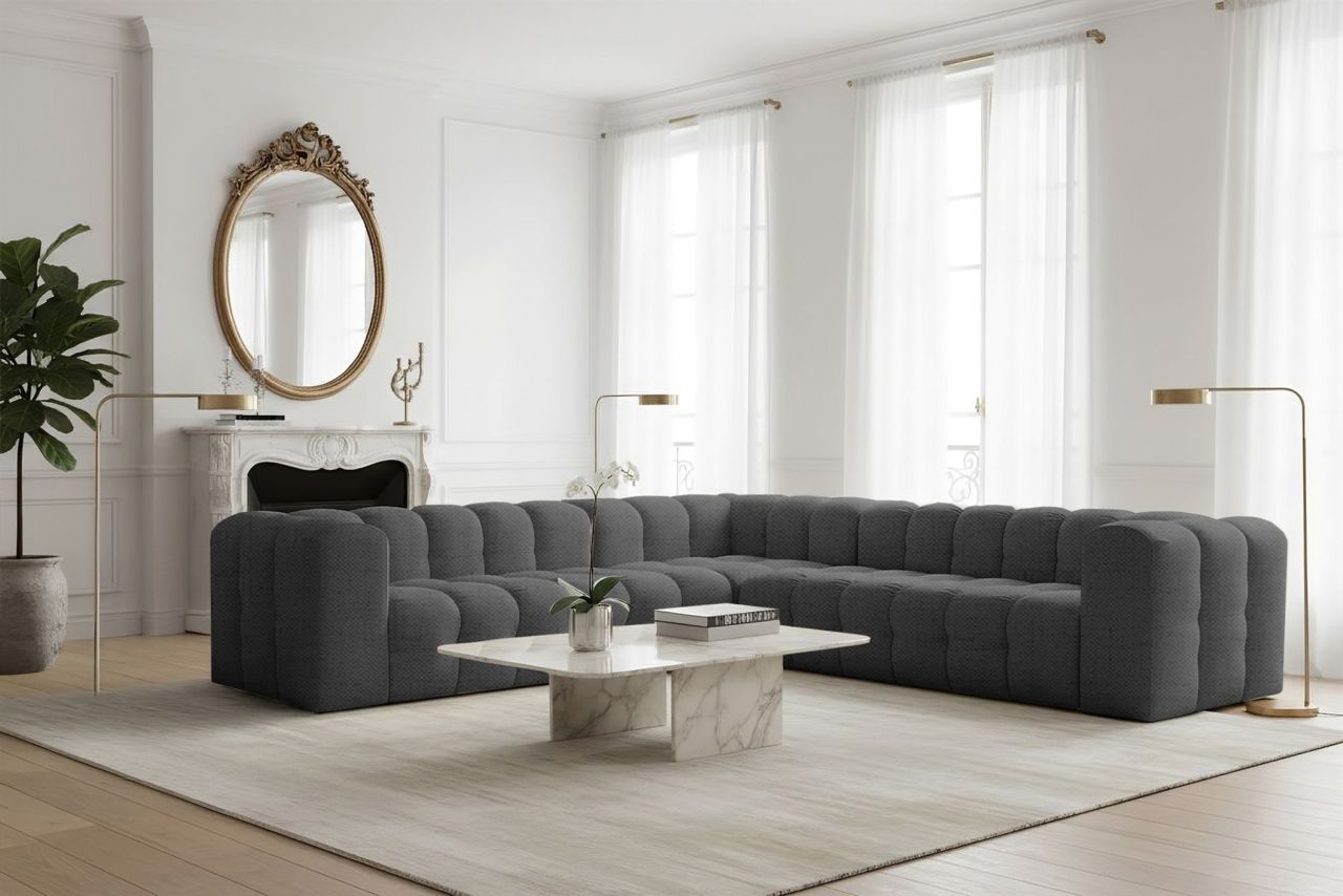 Ecksofa Designersofa SOLVIE in Stoff Moly Anthrazit Seite Universal