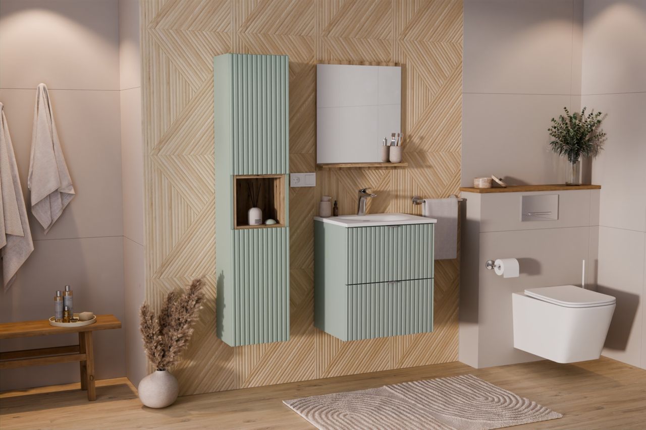 Badmöbel Set 4-tlg Badezimmerset PANTIN Salbeigrün Schrank 50cm inkl. Waschtisch