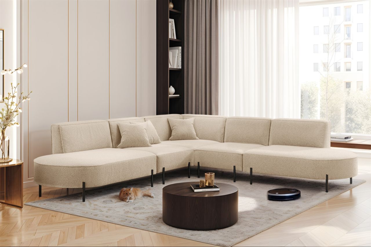 Ecksofa Designersofa VALENCIA Stoff Quelle Beige Universal