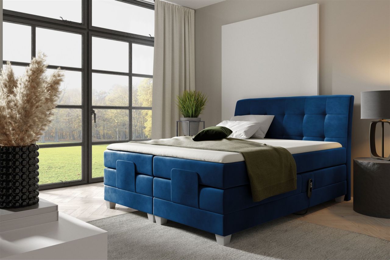 Boxspringbett Elektrisch Bett FRANCO 120x200cm in Stoff Fresh Dunkelblau