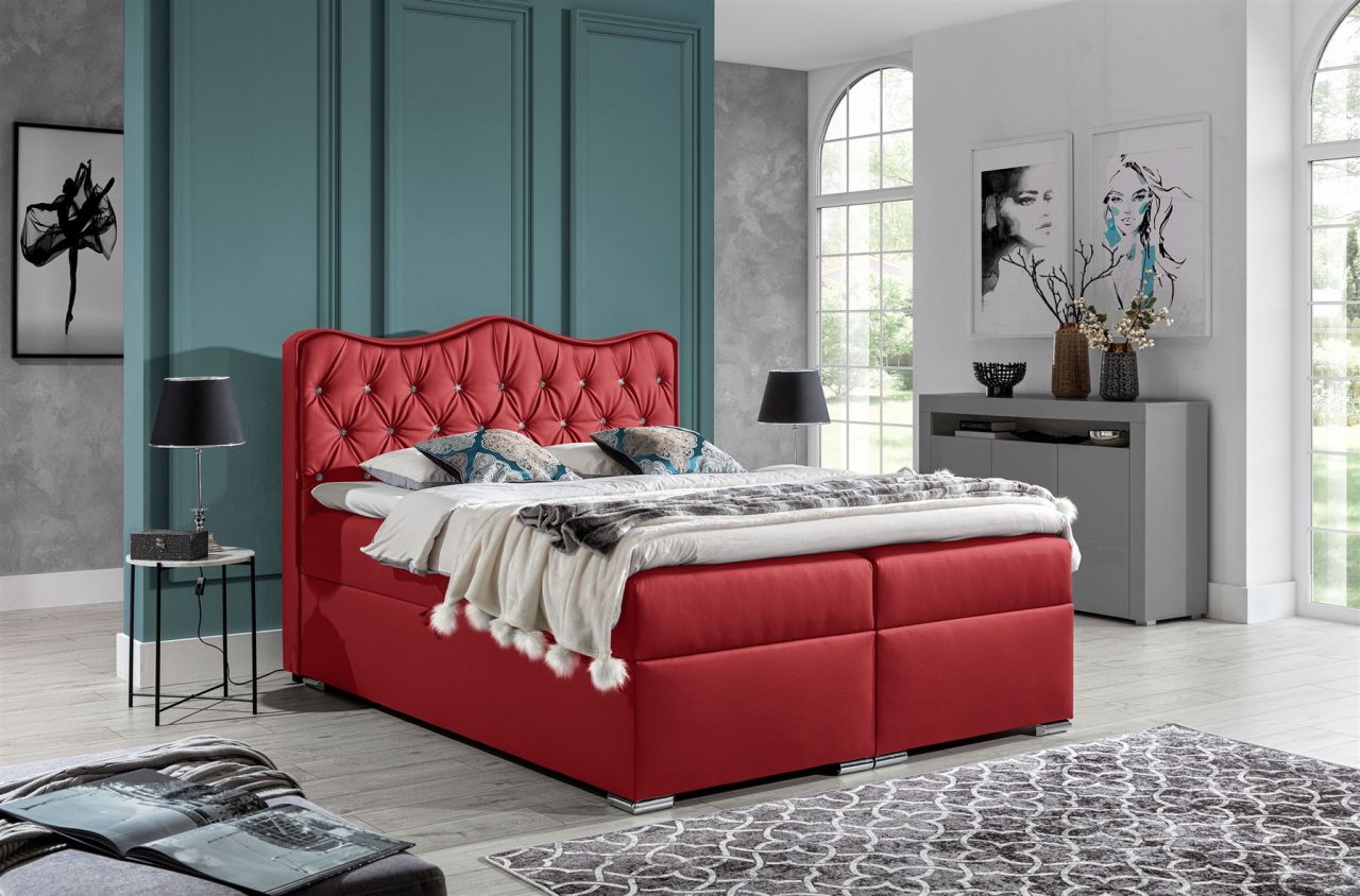 Boxspringbett Schlafzimmerbett SAHAN 180x200cm Kunstleder Rot