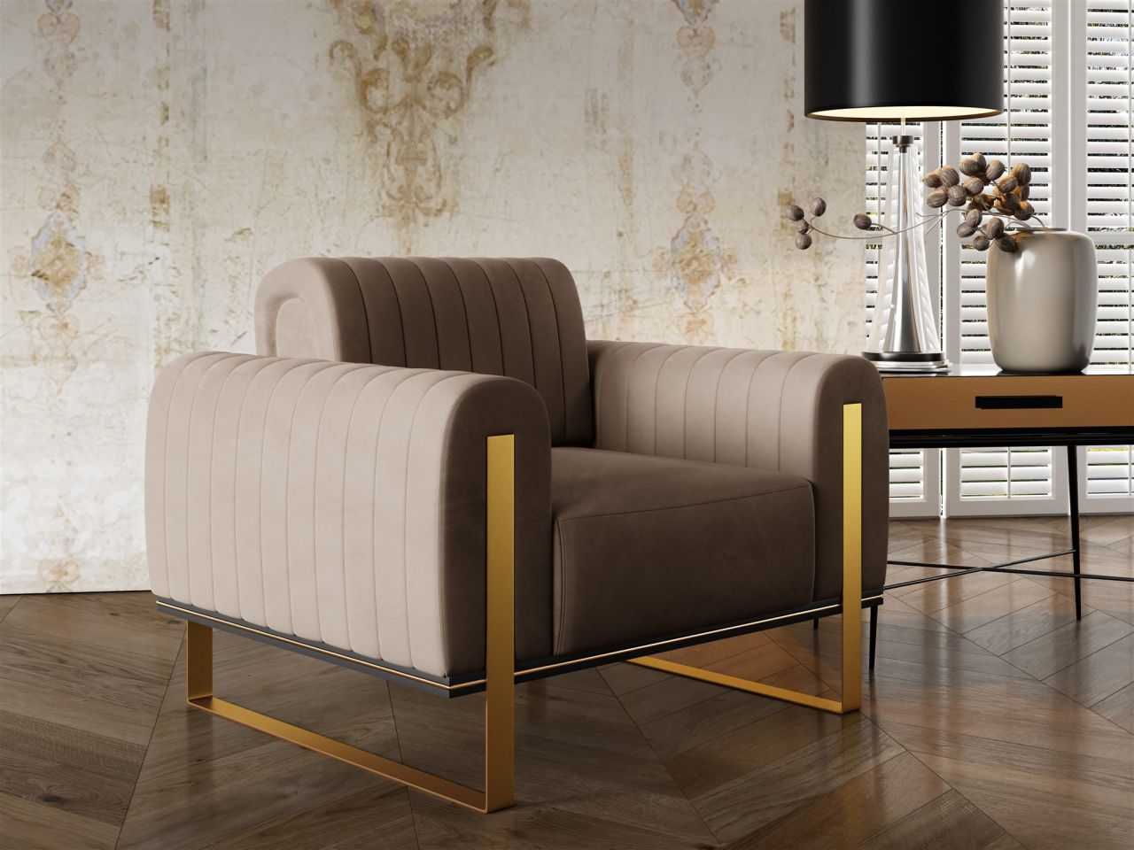 Sessel Designersessel VALERIE in Stoff Elisa Velvet Cappuccino