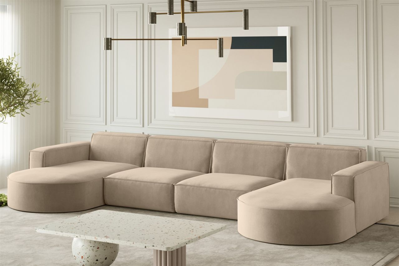 Wohnlandschaft U-Form Sofa PALMA XL in Stoff Noel Beige