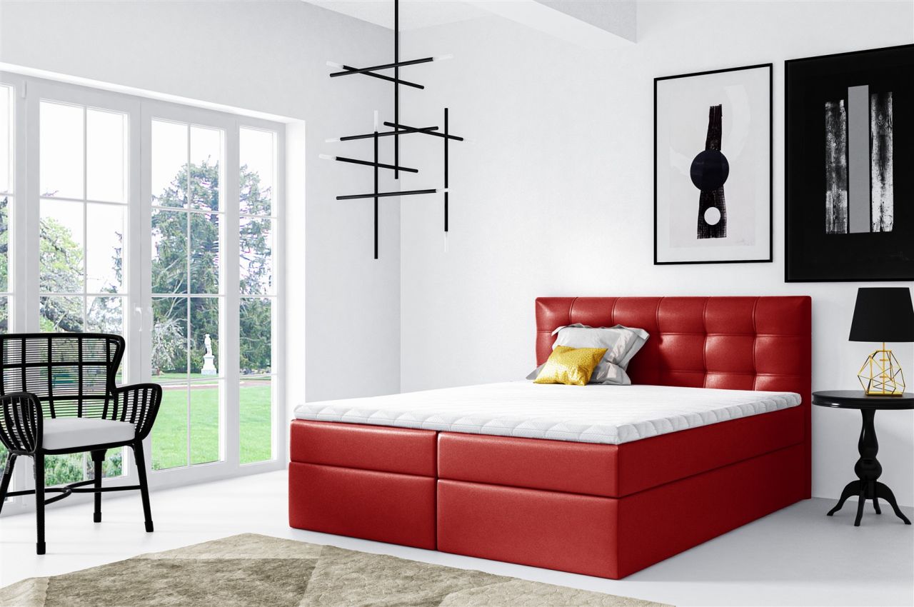 Boxspringbett Schlafzimmerbett OVIEDO 180x200cm Kunstleder Rot