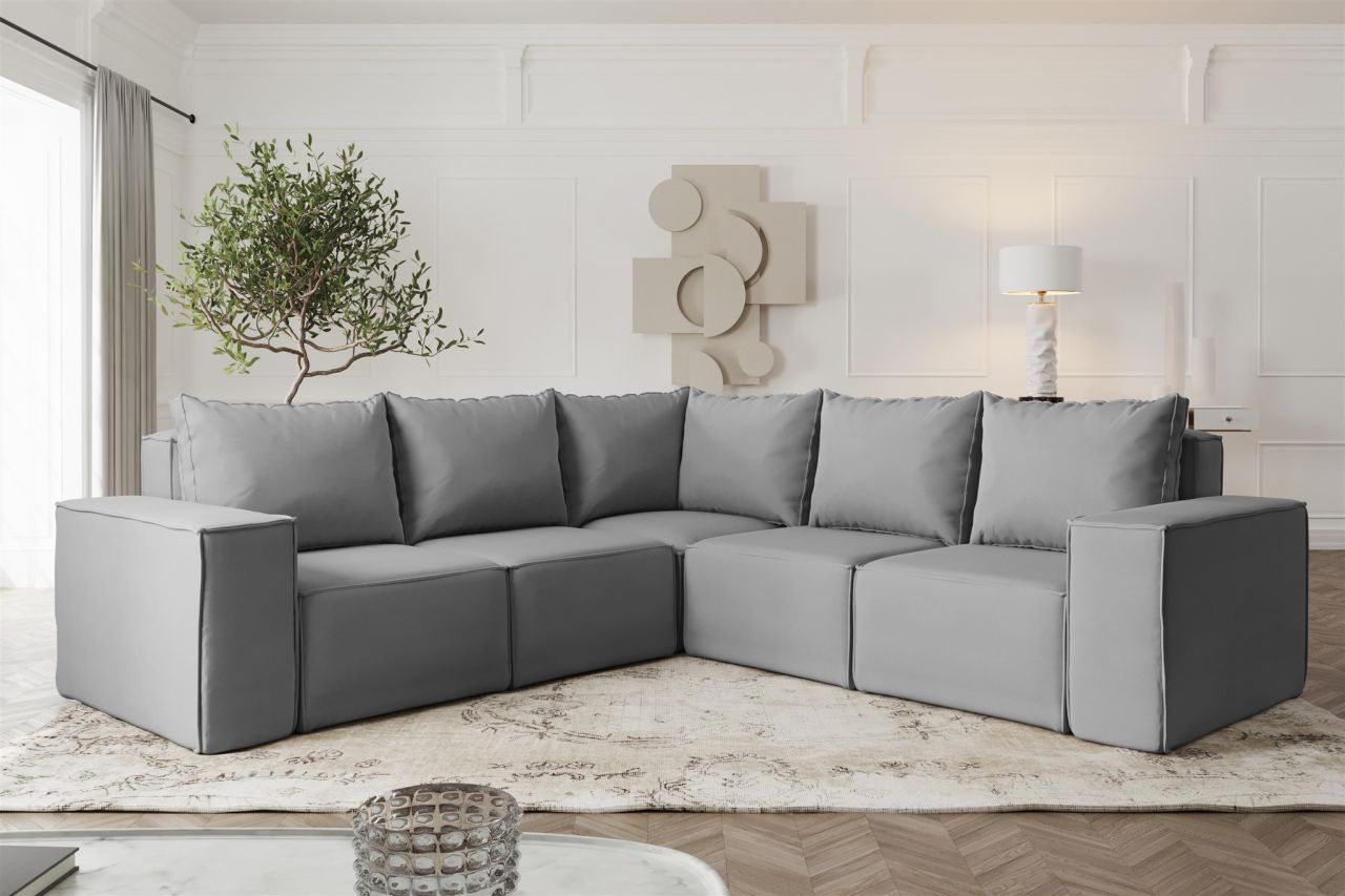 Ecksofa Designersofa ESTELLE in Stoff Opera Velvet Grau Seite Universal