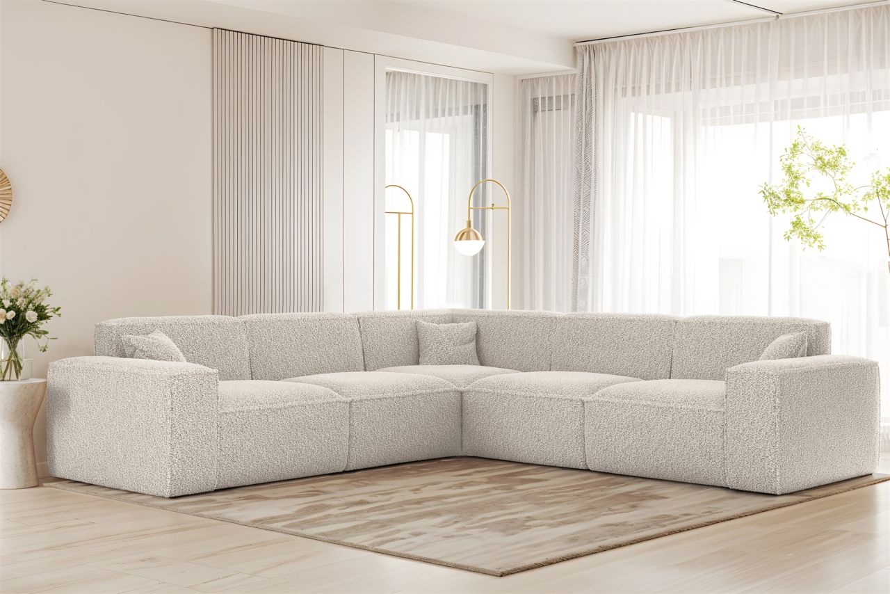 Ecksofa Designersofa CELES PREMIUM in Stoff Sven Altweiß Seite Universal