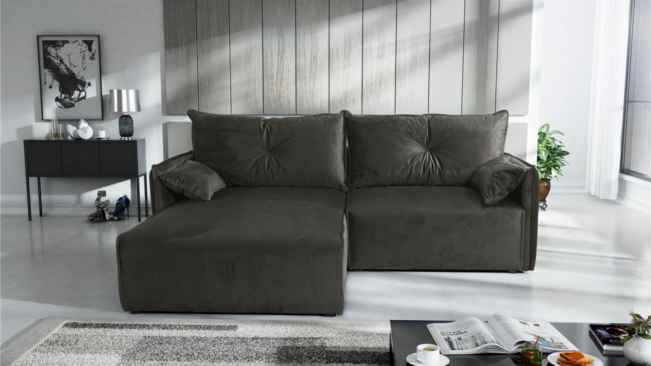 Ecksofa mit Schlaffunktion HUNTER XS in Stoff Royal Dunkelgrau Ottomane Links