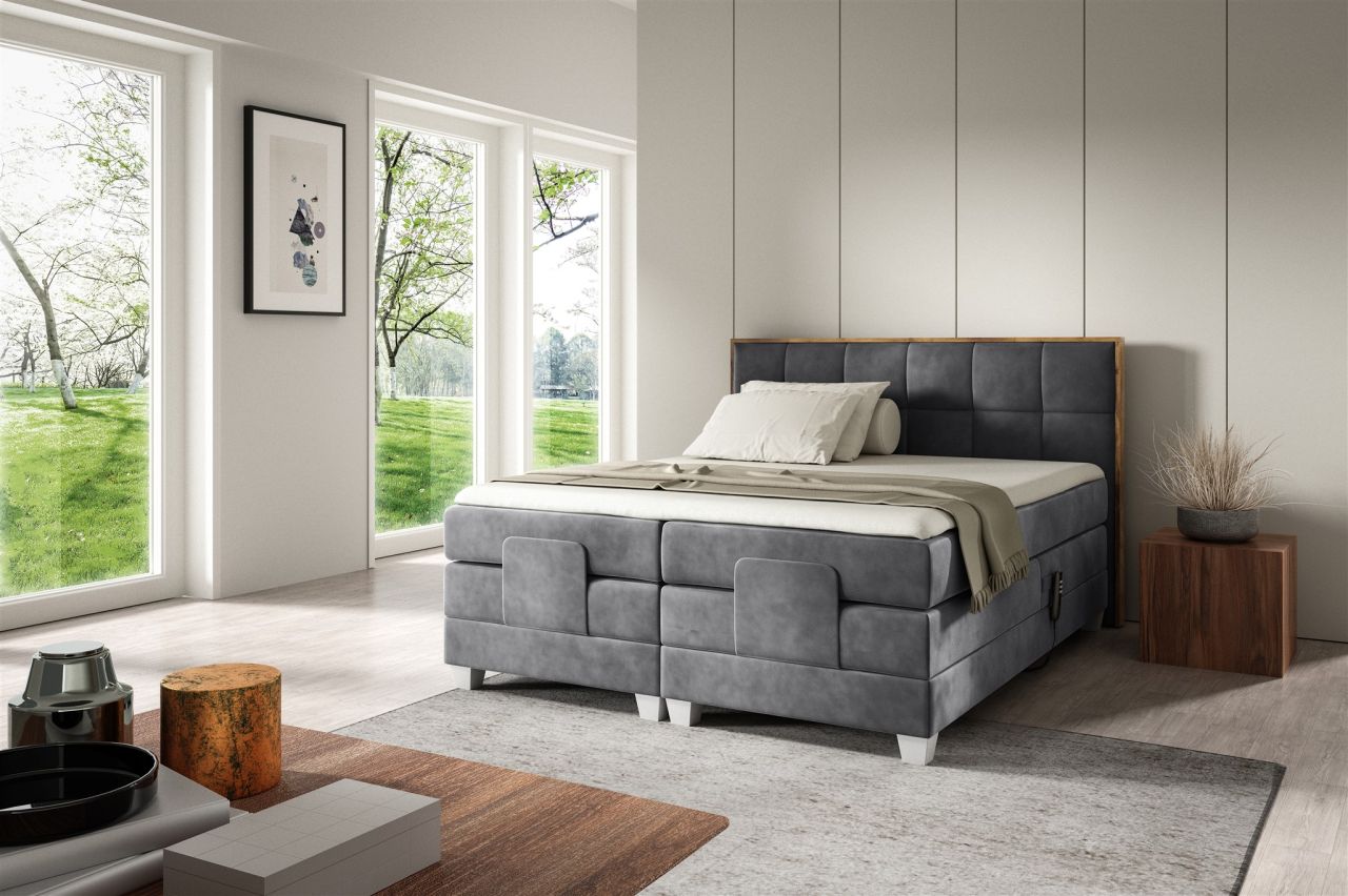 Boxspringbett Elektrisch Bett HENRY 160x200cm in Stoff Fresh Grau