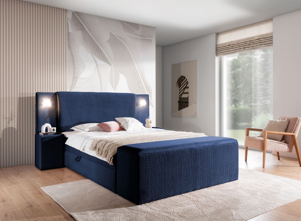 Boxspringbett Bett MARTEN 160x200cm Set.2 in Stoff Magic Velvet Dunkelblau