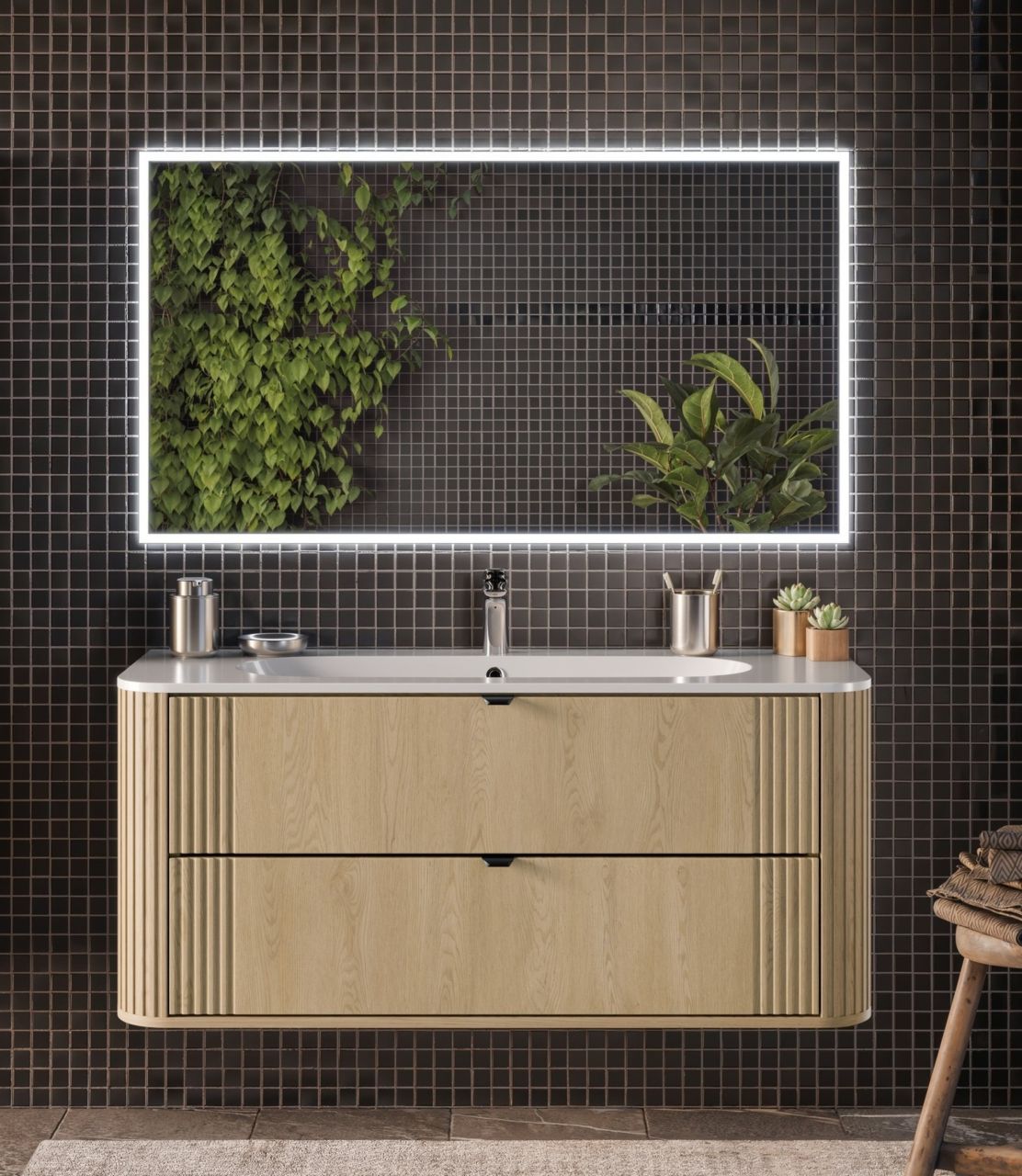 Badmöbel Set 2-tlg Badezimmerset WENDO Cremona Eiche inkl. Waschtisch