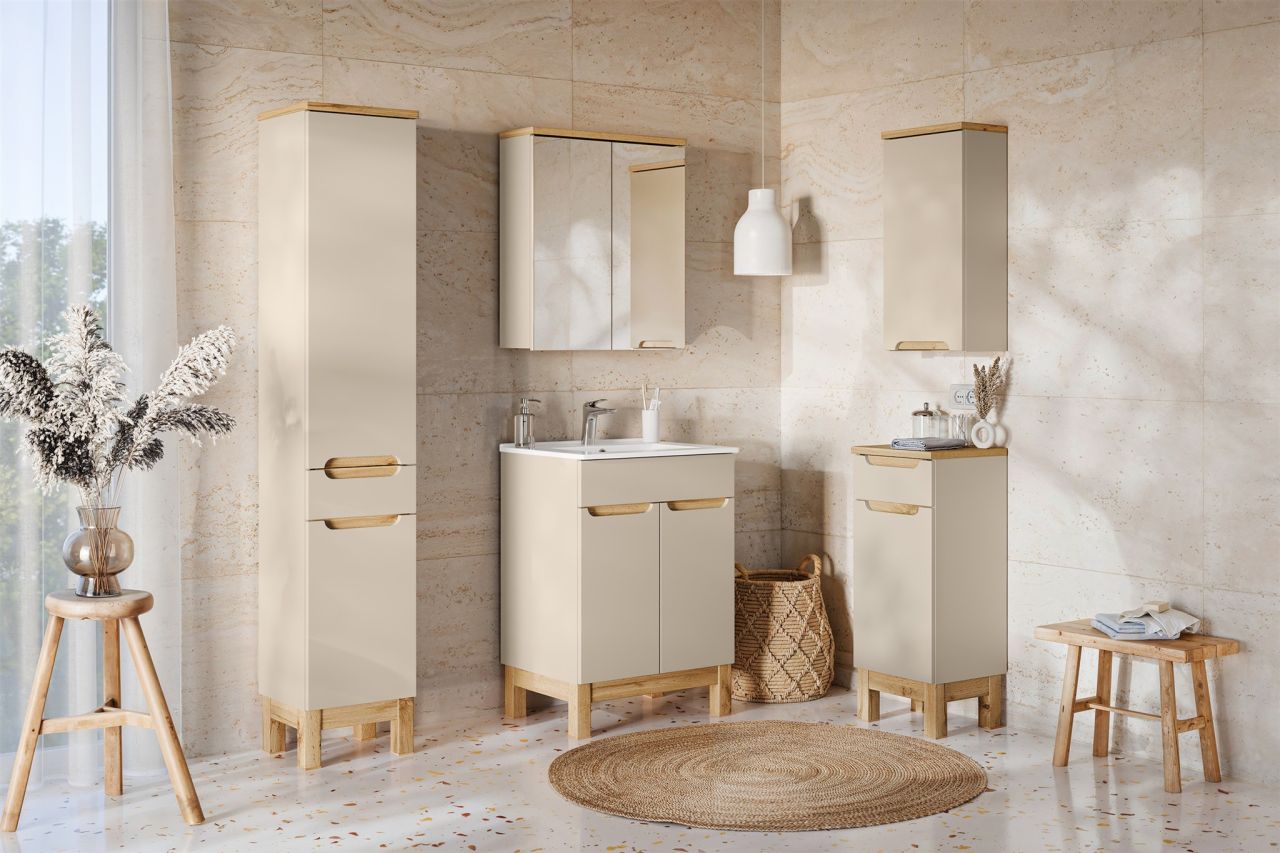 Badmöbel Set 5-tlg Badezimmerset DEVI Cashmere inkl. Waschtisch 60 cm