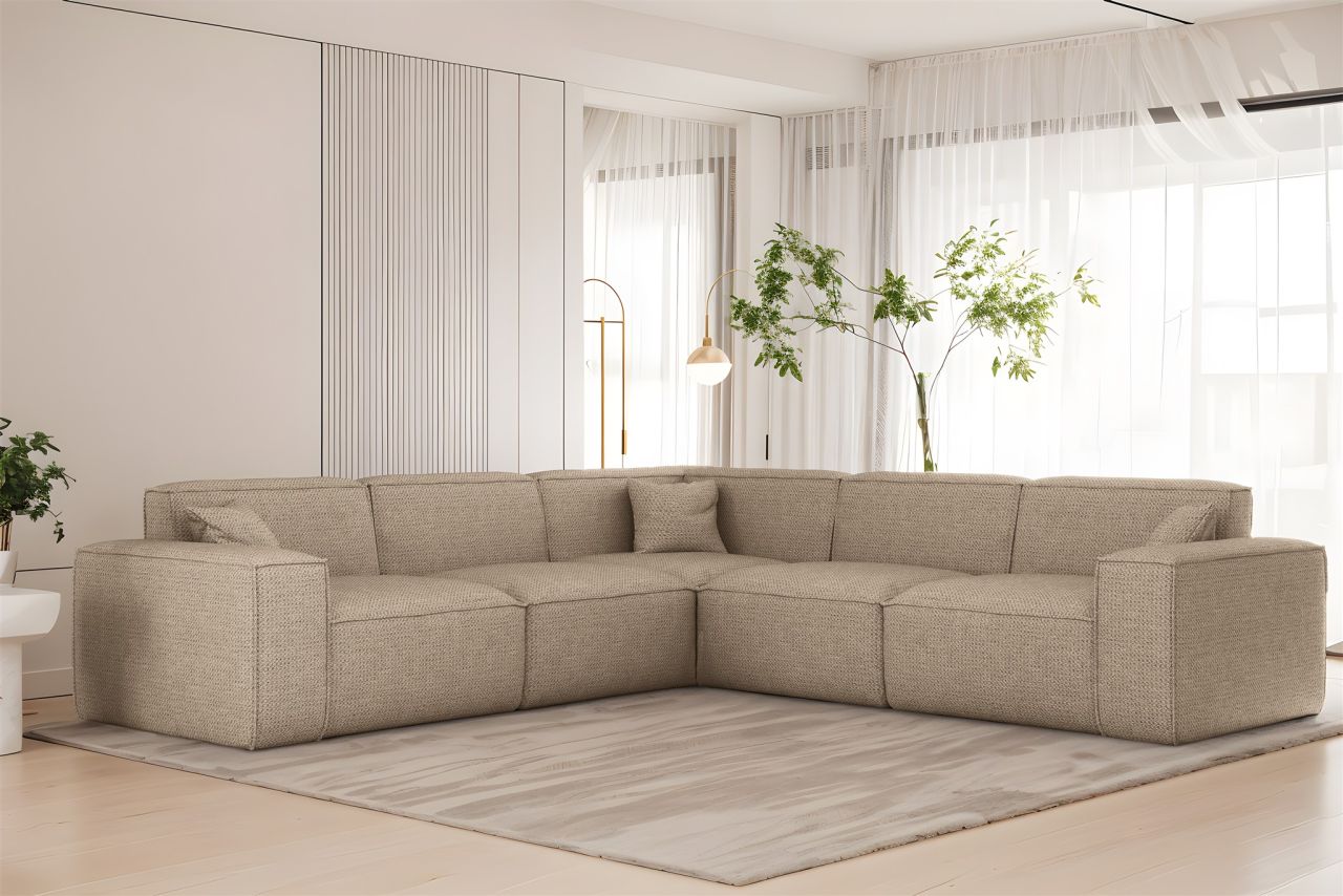Ecksofa Designersofa CELES PREMIUM in Stoff Artico Beige Seite Universal