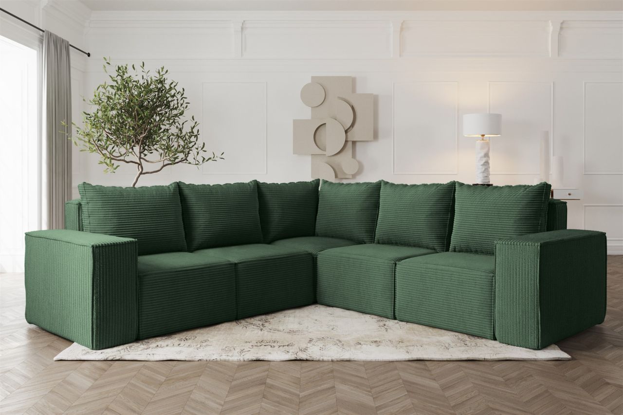 Ecksofa Designersofa ESTELLE in Stoff Poso Grün Seite Universal