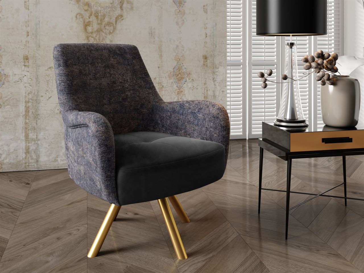 Sessel Drehsessel VALERIE in Stoff Touch Me und Elisa Velvet Anthrazit