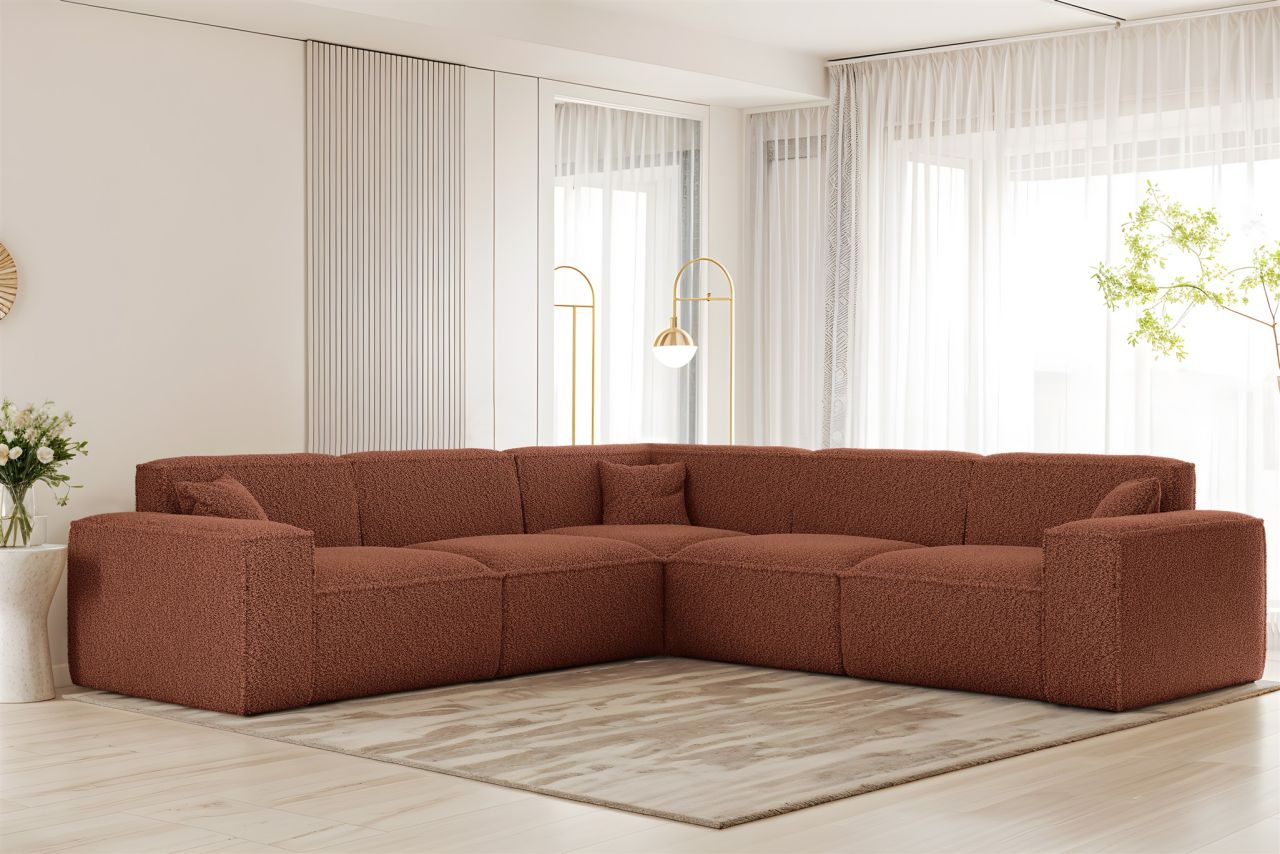 Ecksofa Designersofa CELES PREMIUM in Stoff Sven Rostbraun Seite Universal