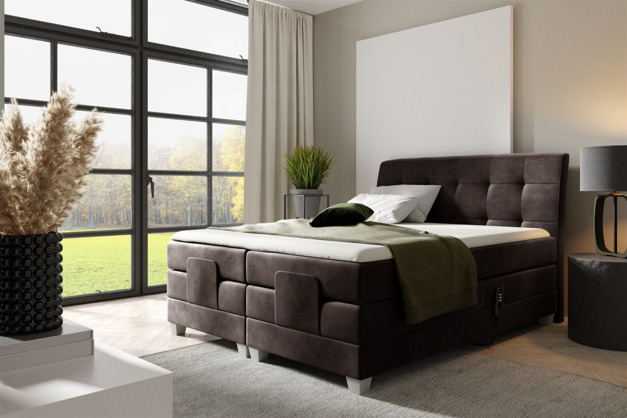 Boxspringbett Elektrisch Bett FRANCO 120x200cm in Stoff Fresh Dunkelbraun