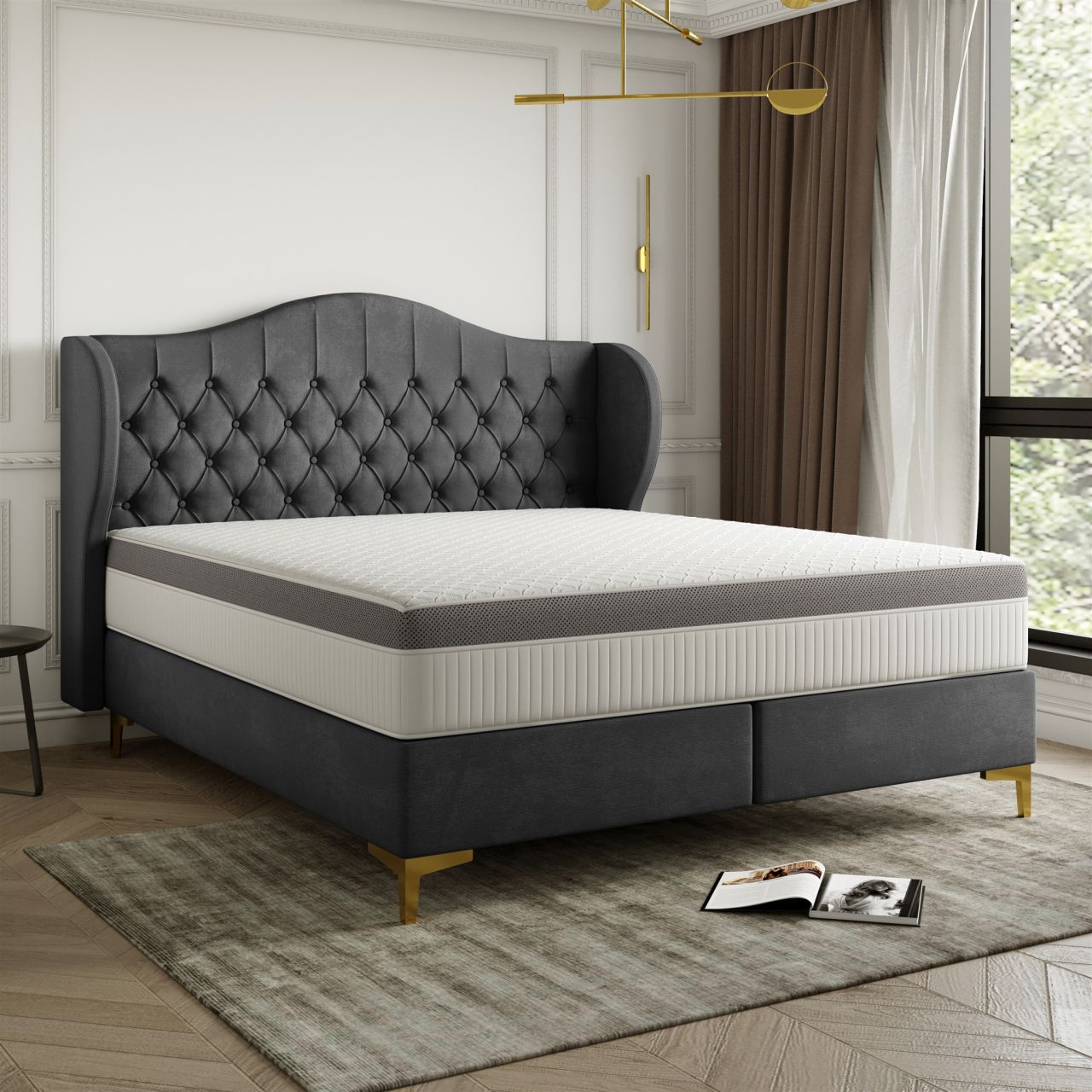 Polsterbett Doppelbett PELAGIO Stoff Whisper Graphite 140x200cm inkl. Matratze