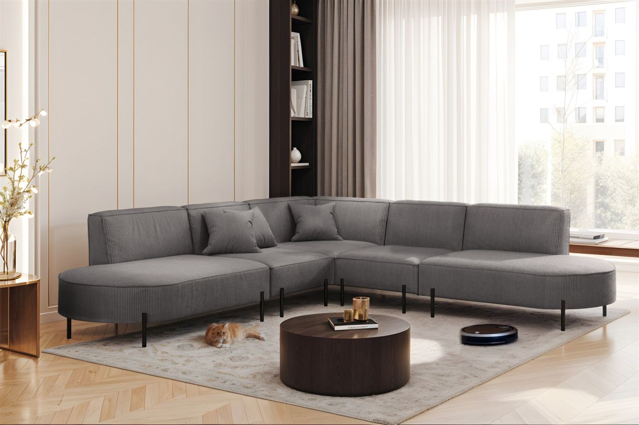 Ecksofa Designersofa VALENCIA Stoff Scala Grau Universal