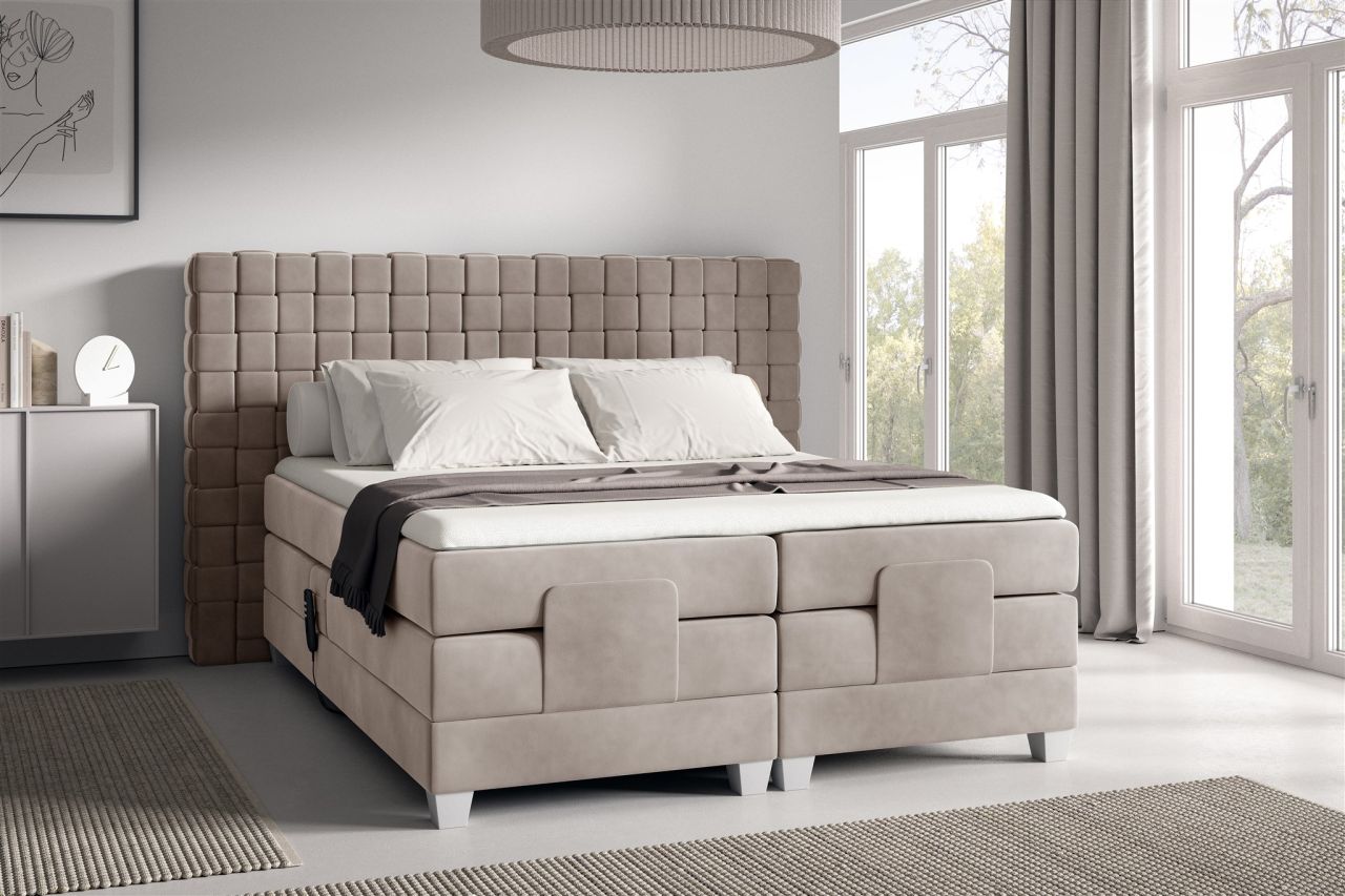 Boxspringbett Elektrisch Bett VIDAL 180x200cm in Stoff Fresh Macchiato