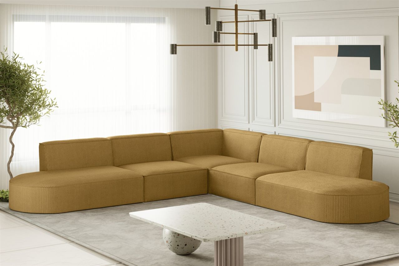 Ecksofa Designersofa PALMA Stoff Scala Senfgelb Seite Universal