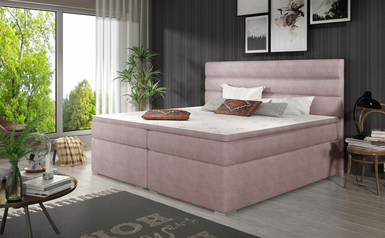 Boxspringbett Schlafzimmerbett FESTO 180x200cm Stoff Omega Rose