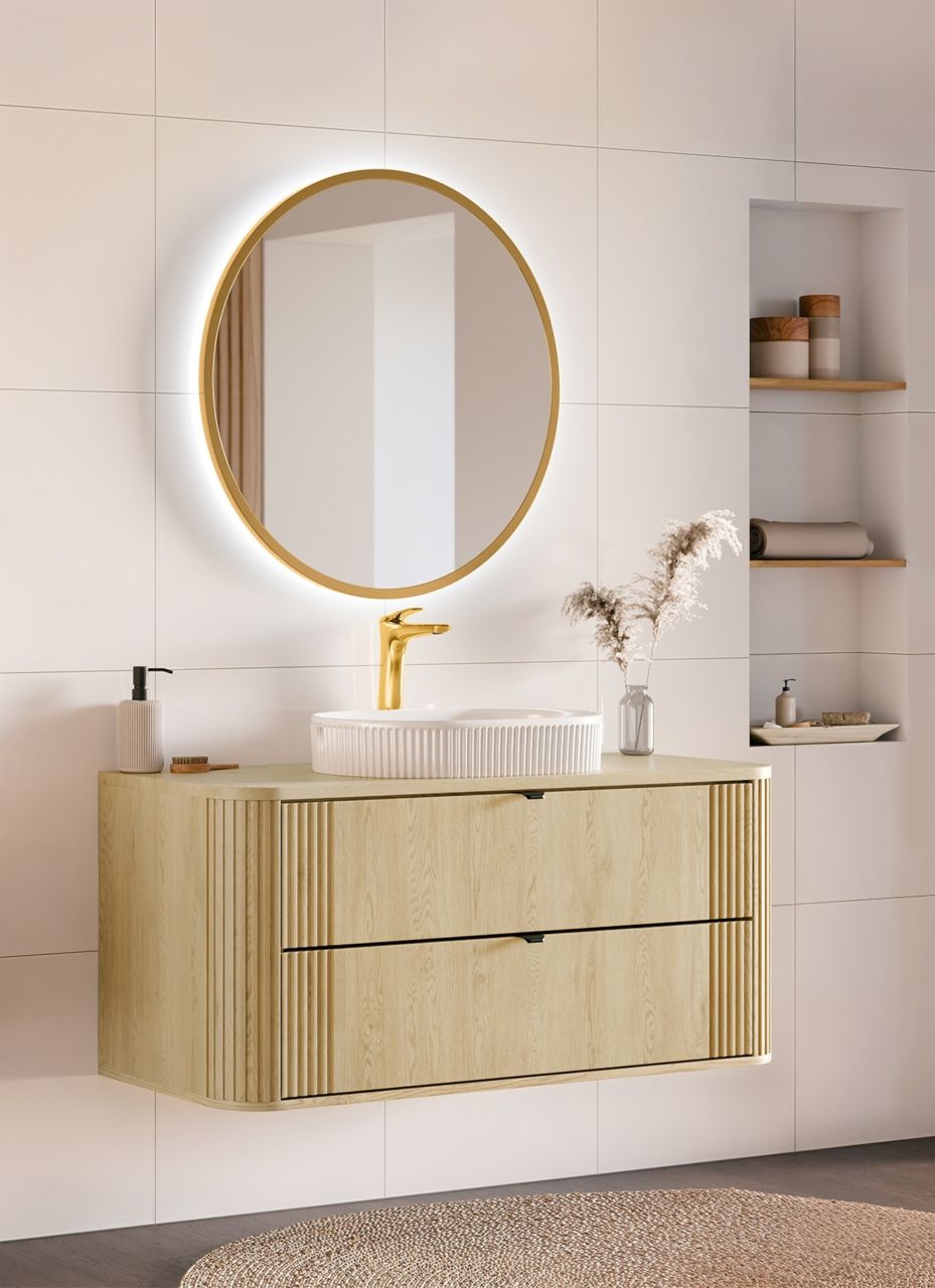 Badmöbel Set 2-tlg Badezimmerset WENDO Cremona Eiche Schrank 120cm ohne Wasch...