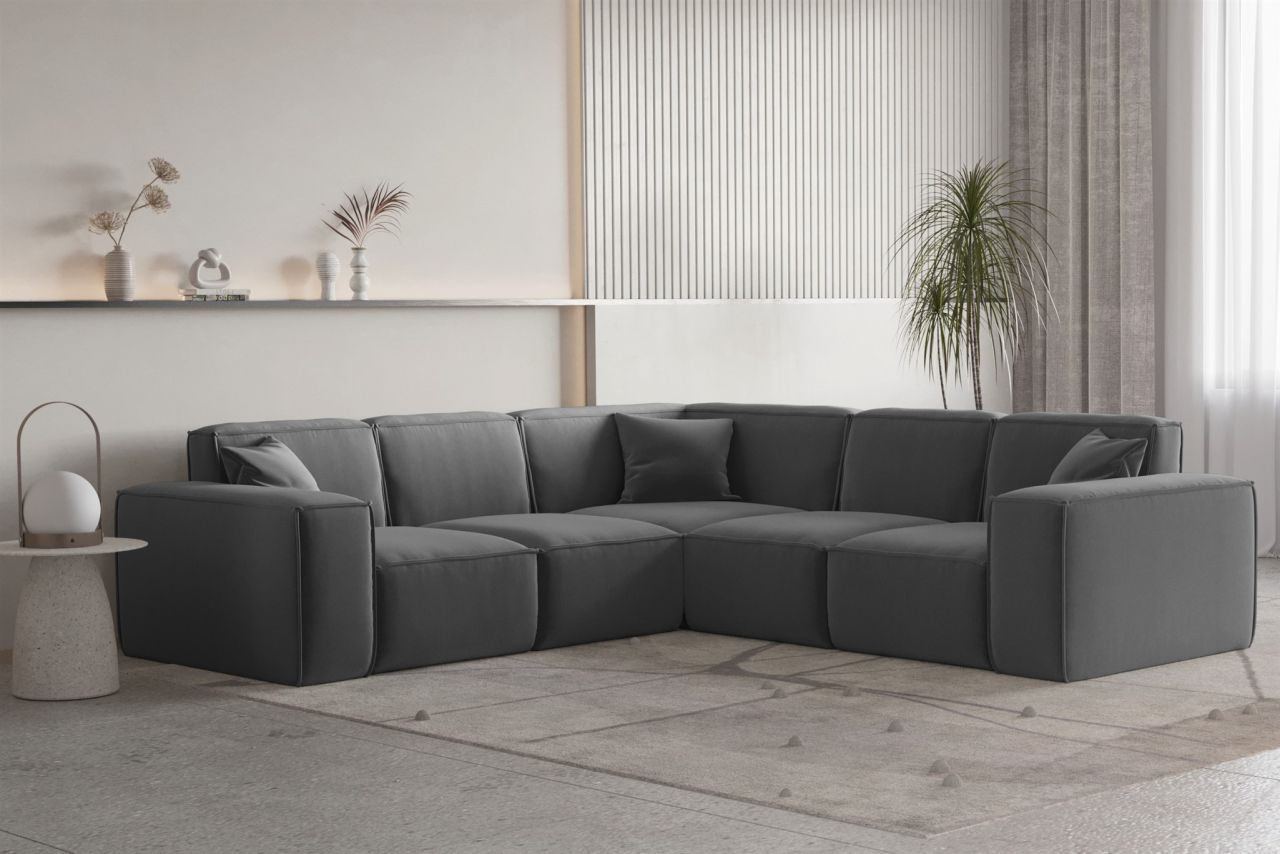 Ecksofa Designersofa CELES PREMIUM Stoff Opera Velvet Dunkelgrau Seite Universal