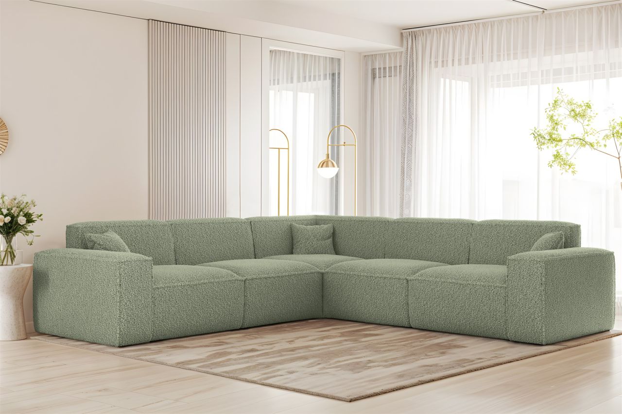 Ecksofa Designersofa CELES PREMIUM in Stoff Sven Hellgrün Seite Universal