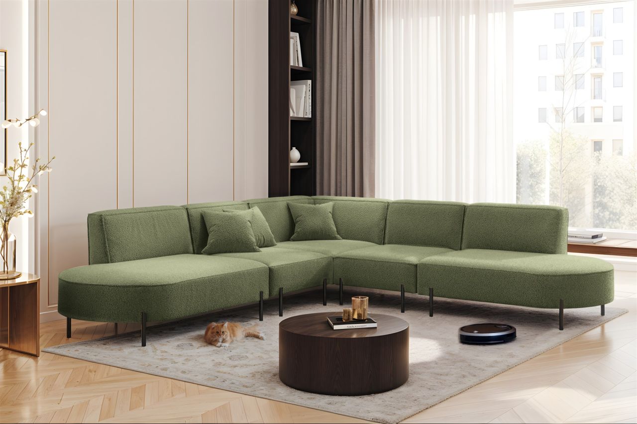 Ecksofa Designersofa VALENCIA Stoff Quelle Hellgrün Universal