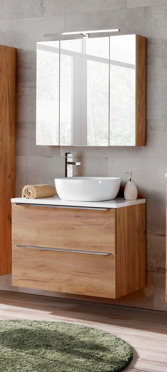 Badmöbel Set 4-tlg Badezimmerset PERUGIA Eiche inkl.Waschbecken 80cm