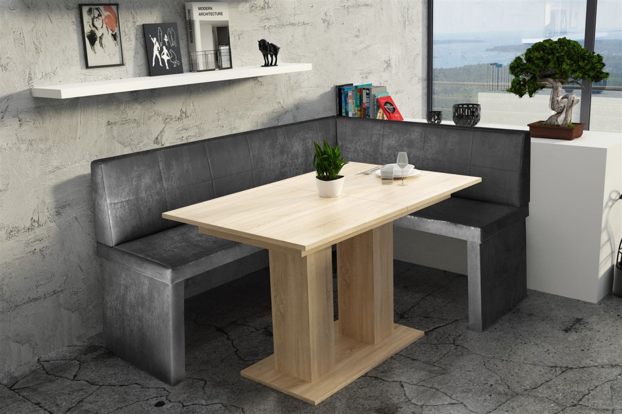 Eckbankgruppe 168x128 cm ROBIN L Vin..Schwarz/ Esstisch DANTE Sonoma