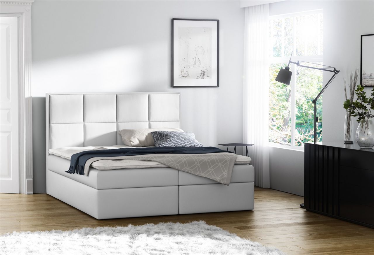 Boxspringbett Bett MEDIANO Kunstleder Weiss 200x200cm inkl.Bettkasten
