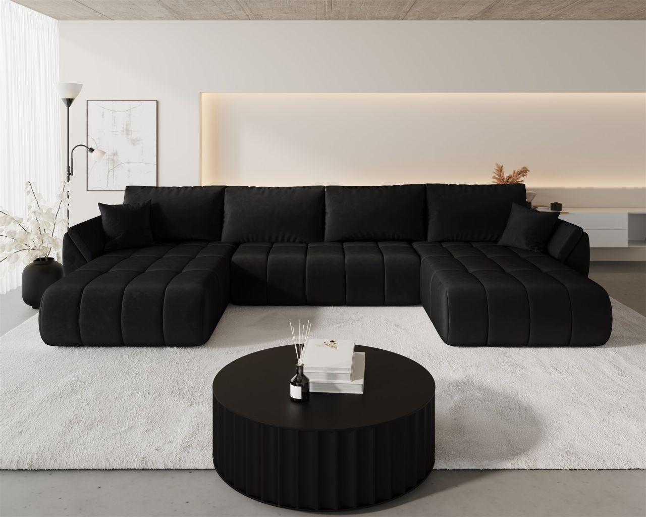 Wohnlandschaft Sofa mit Schlaffunktion MISATO Stoff Monolith Grafit