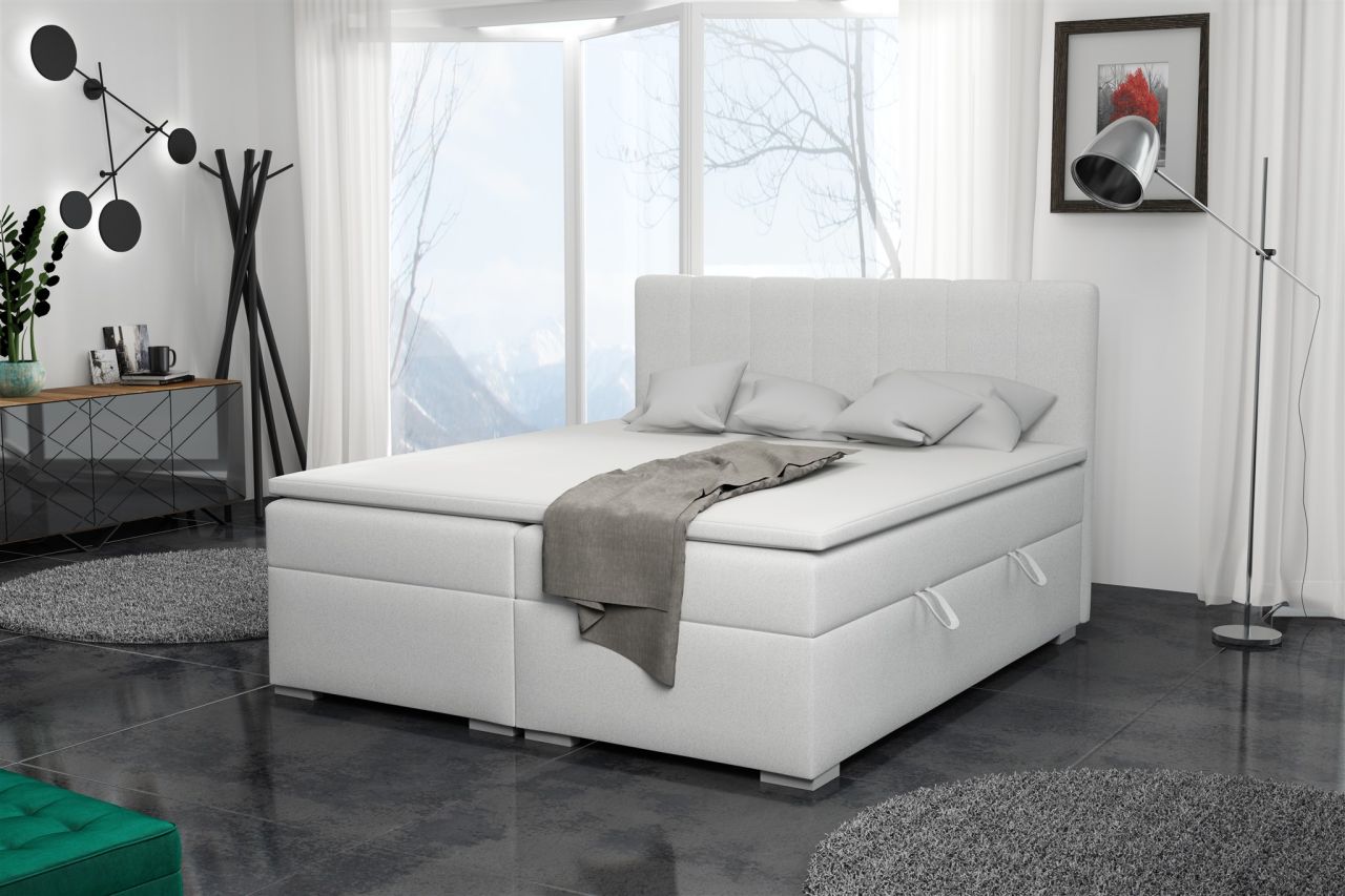 Boxspringbett Schlafzimmerbett LAURIN 140x200cm Kunstleder Soft Weiss